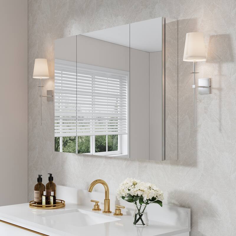 Recessed or Surface Wall Mount Bathroom Medicine Cabinet With Adjustable Glass Shelves