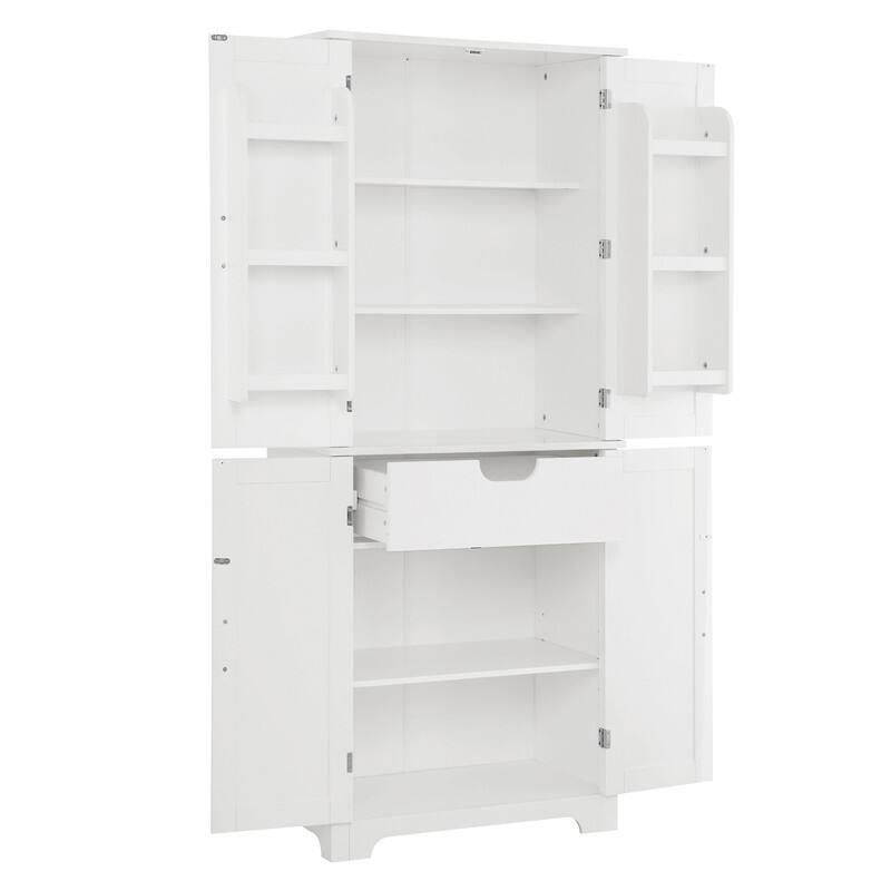 Freestanding White Kitchen Pantry Cabinet - 28.15" W x 15" D x 67.4"H