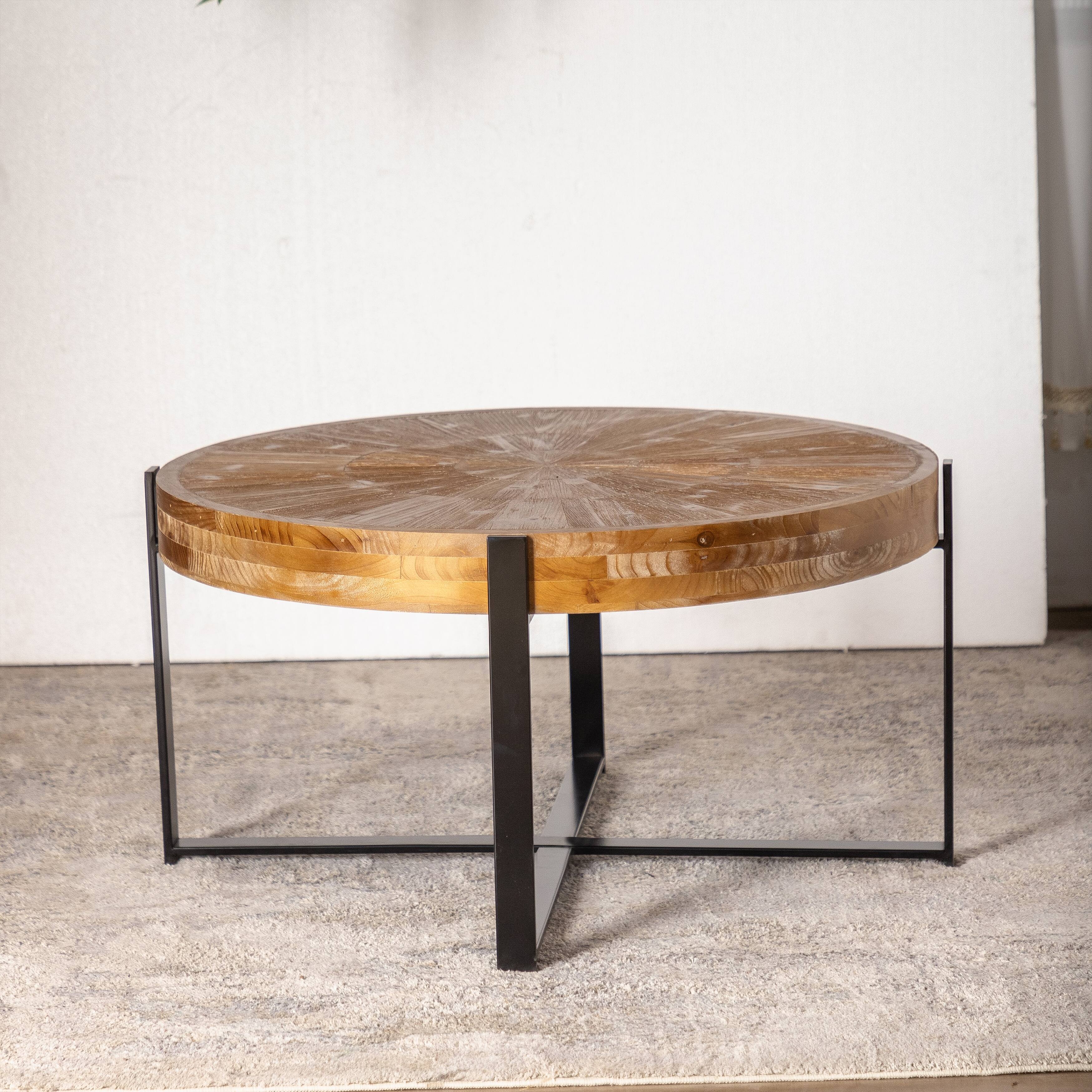 Round Coffee Table Retro Drawing Technology Splicing End Table Wood