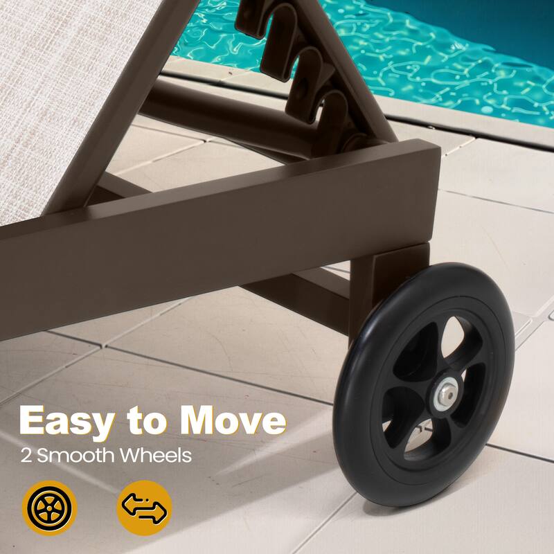 Outdoor Patio Aluminum 5-Position Adjustable Chaise lounge Chairs with Wheels