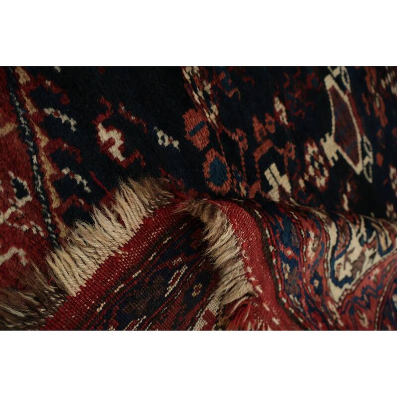 Hand Knotted Oriental 100% Wool Carpet Traditional Tribal Navy Blue & Blues Qashqai Area Rug - 9' 7'' X 4' 6''