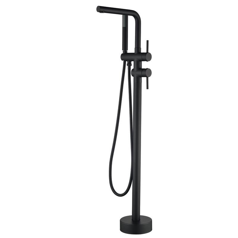 41"H Solid Brass Floor Mounted Tub Faucet with Handheld Shower - Matte Black