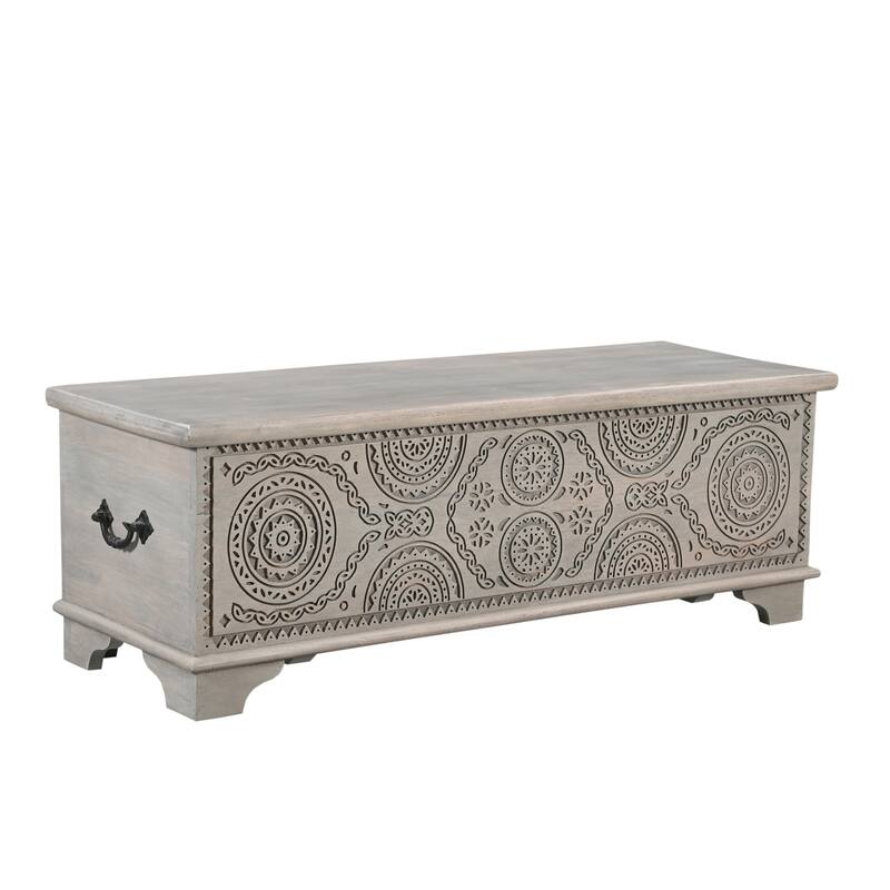 Clara Carved Solid Wood Storage Ottoman