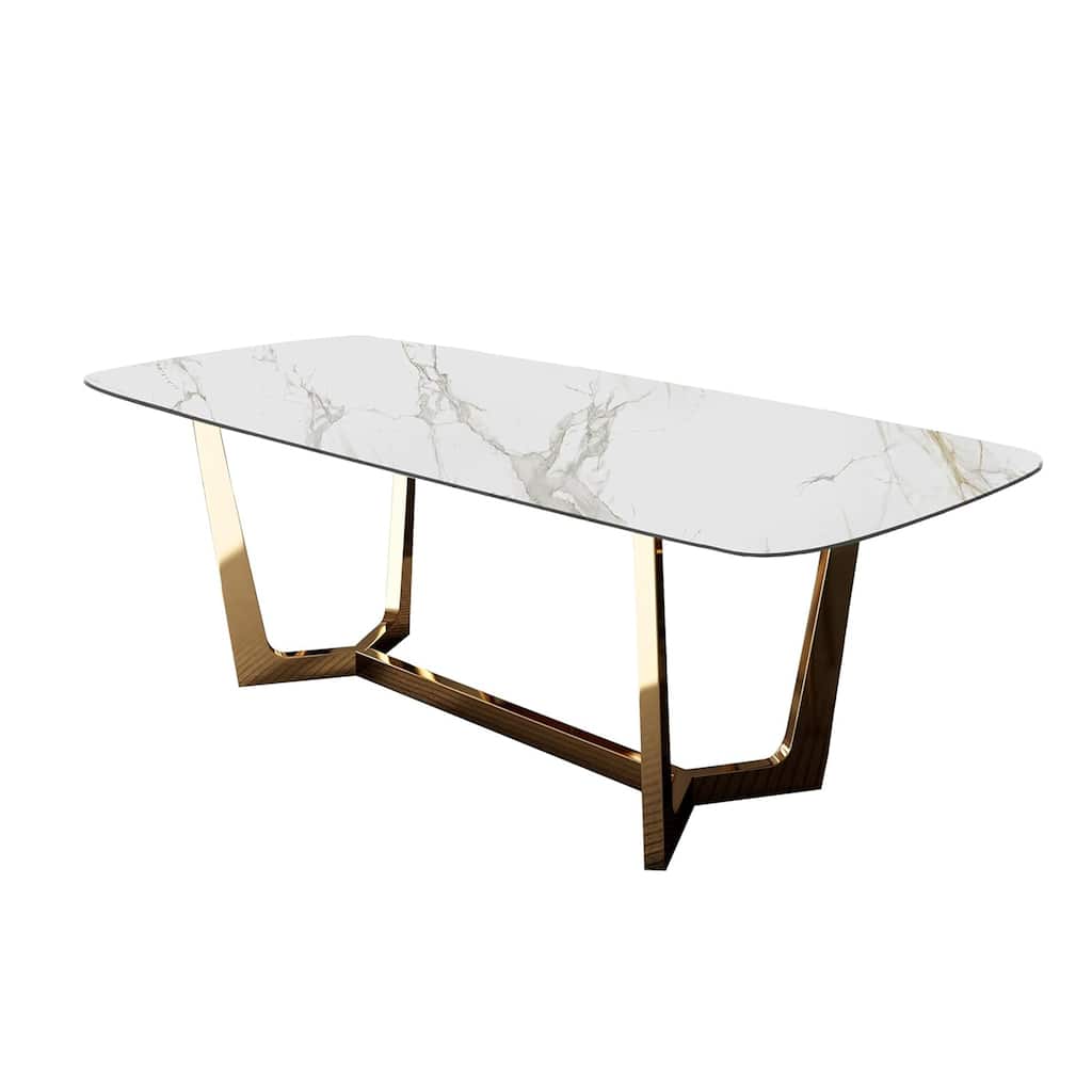 Rectangular Dining Table with Metal Trestle Legs