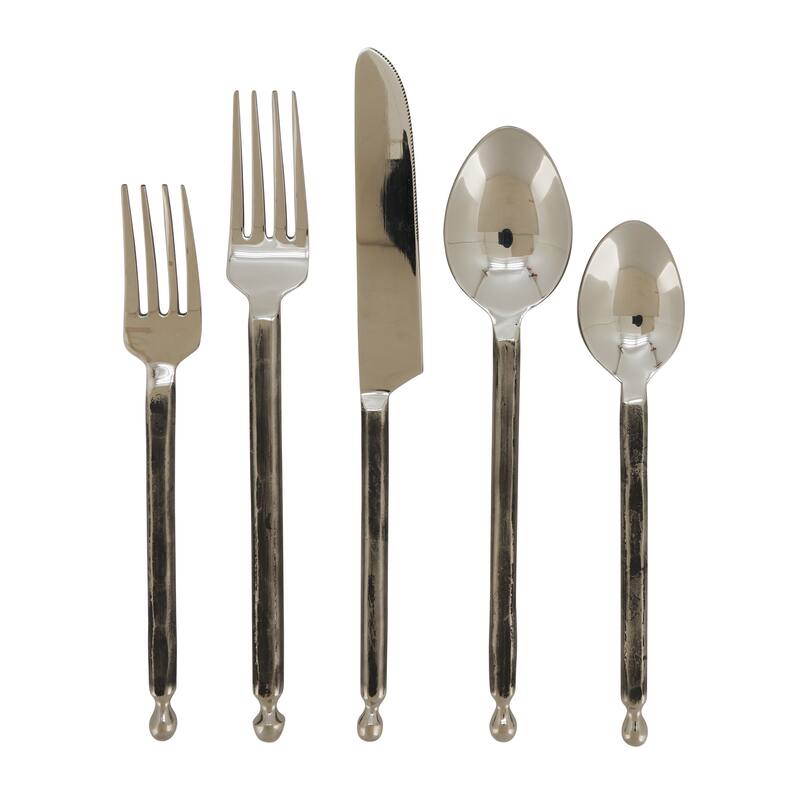 Stainless Steel Flatware With Solid Design (Set of 5) - Silver
