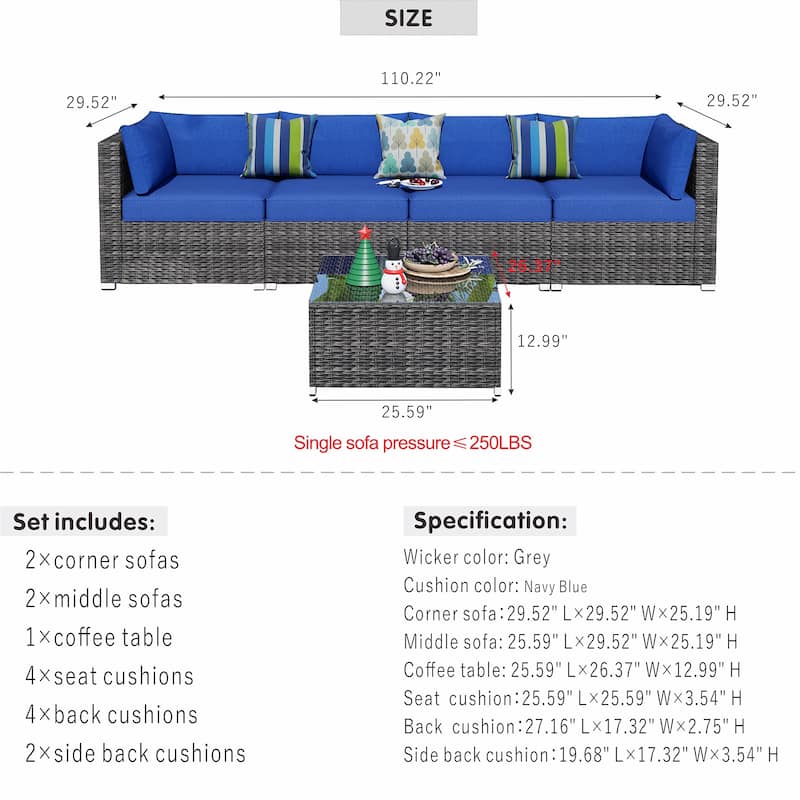 OVIOS Deep Seat Wicker 5-piece Sectional Set