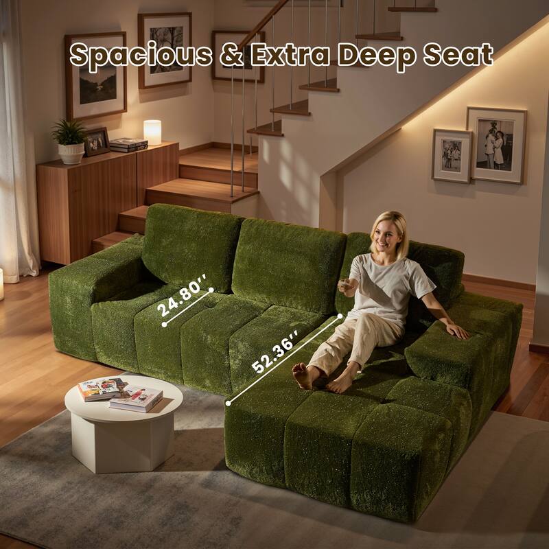 HOOOWOOO Modern Sparkly Velvet Fabric Chaise Sofa Couch