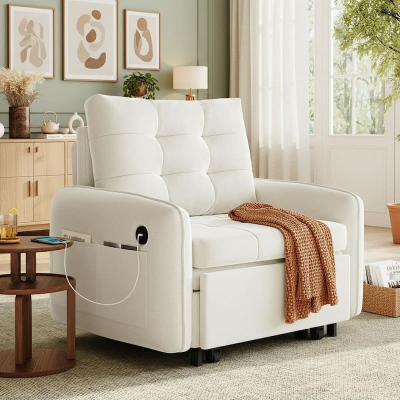 3-in-1 Multi-functional Tufted Chenille Lounge with Storage Space by Harper&Bright Designs - Beige