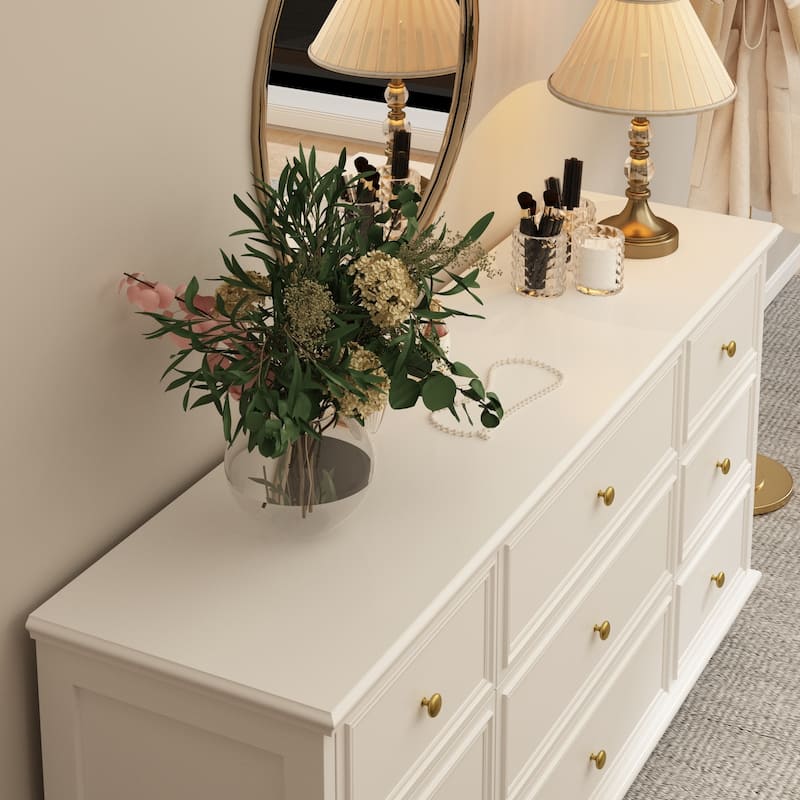 63" Wide 9/12 Drawer Dresser for Bedroom, Modern Farmhouse Double Dresser with Gold Knobs, Large Storage Chest