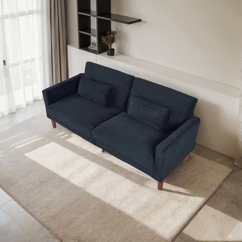 Retro 74 in. Comfy Corduroy Rectangle 2-Seater Loveseat with Solid Wood & 2 Pillows, 4 Color Optional