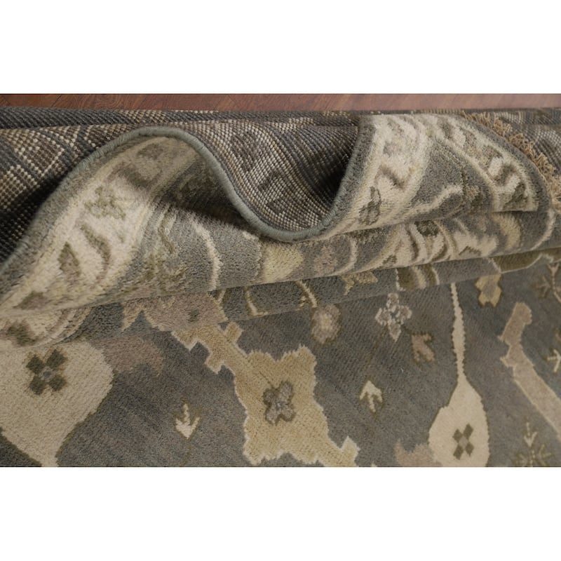 Transitional Gray Oushak Indian Area Rug Hand-Knotted Wool Carpet - 8'1" x 9'9"