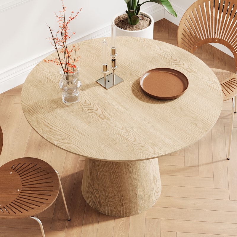 43 Inches Round Dining Table for 4 People, with Wooden Pedestal Base, Modern Dinner Table for Dining Room, Kitchen