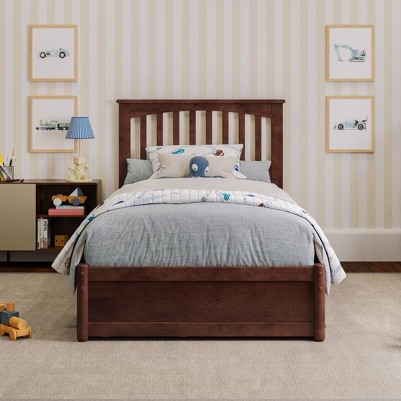 Everett Platform Bed with Panel Footboard and Twin Trundle