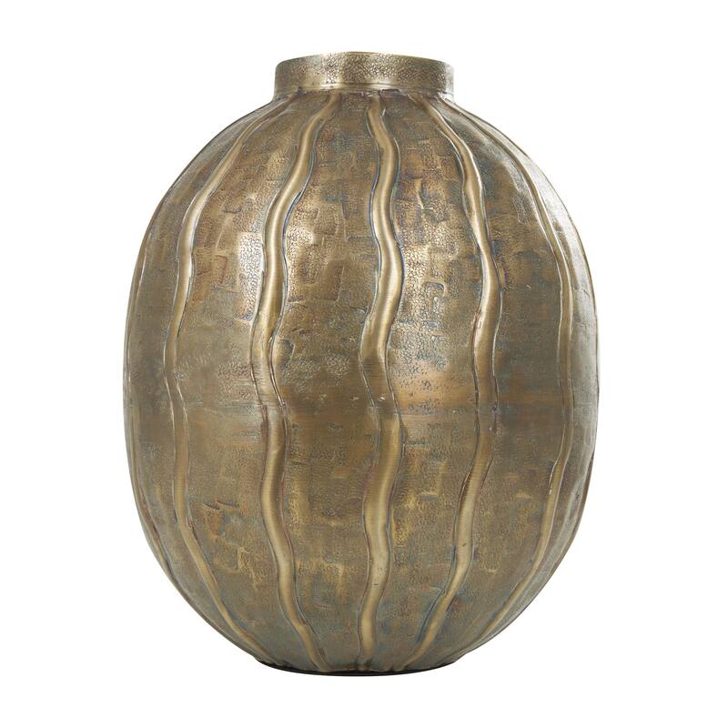 Metal Snakeskin Inspired Decorative Vase with Dimensional Wavy Accents - Brass - Roche River Decor