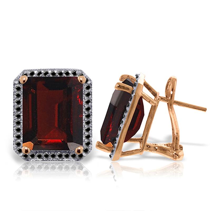 14K Solid Gold Stud French Clips Gemstone Earrings Diamonds & Garnets - Rose