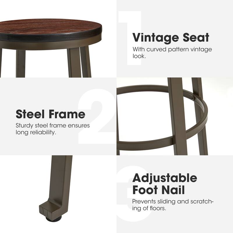 Glitzhome 3-piece Industrial Pub Set Height Adjustable Bar Table and Round Stools