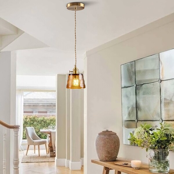 1-Light Vintage Pendant Light Amber Glass Pendant Light - Bed Bath