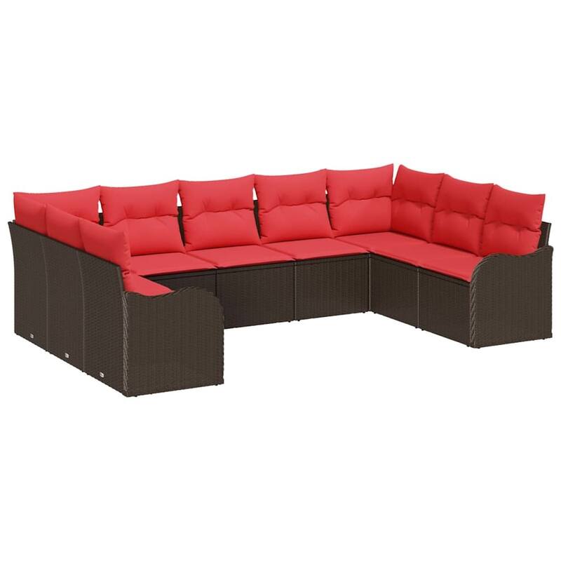 vidaXL 9/10 Garden Sofa Set with Cushions Black/Brown/Grey Poly Rattan - 113.8 x 69.9 x 27.2