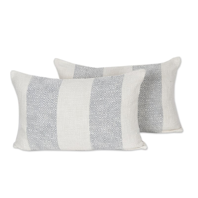 Novica Handmade Diamond Elegance In Grey Cotton Cushion Covers (Pair) - Pillow Covers - Cover Only - Grey - Set of 2