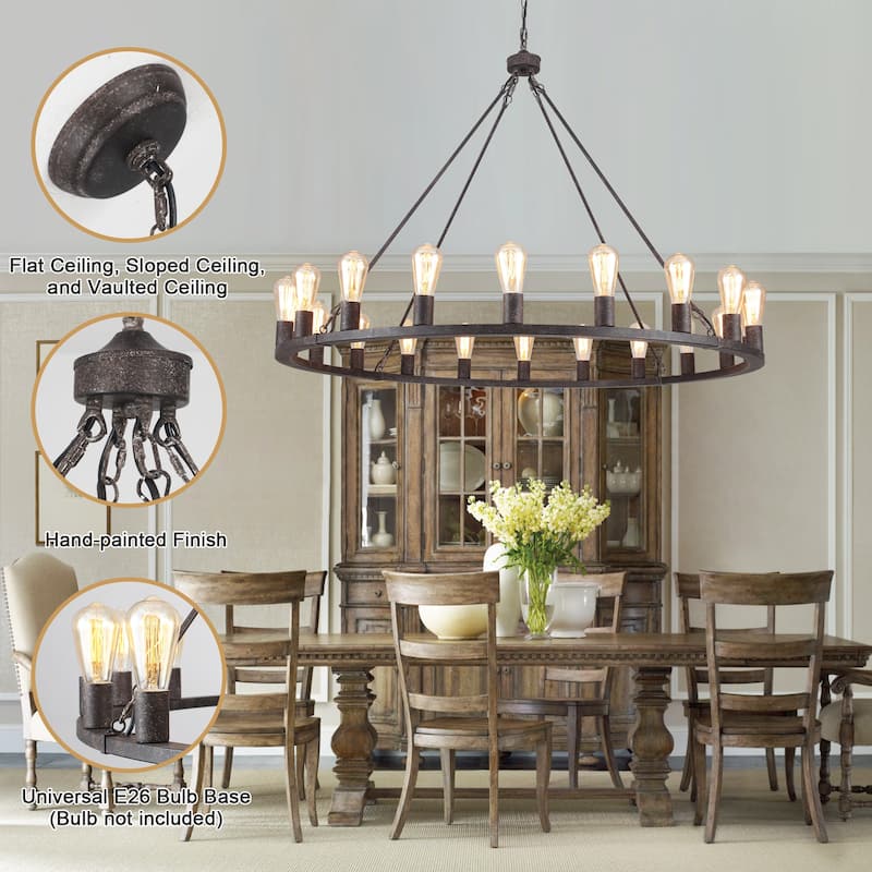 20 - Light Farmhouse Metal Round Industrial Chandelier for Dining Room Entryway Kitchen Island - N/A