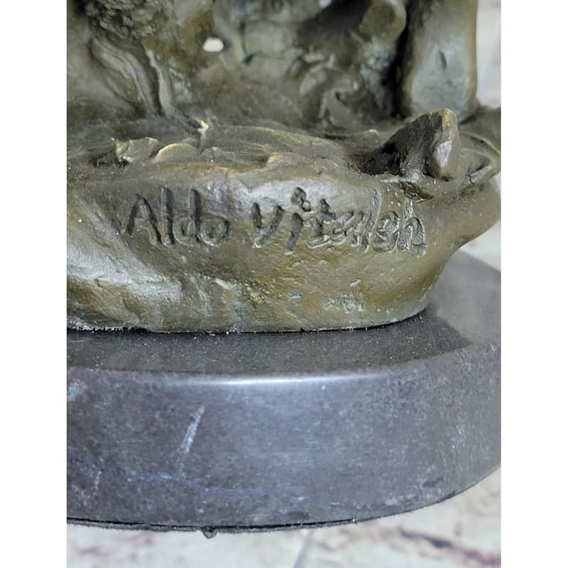 Two Running Boys With A Dog Children Bronze Sculpture Marble Base Statue Figure