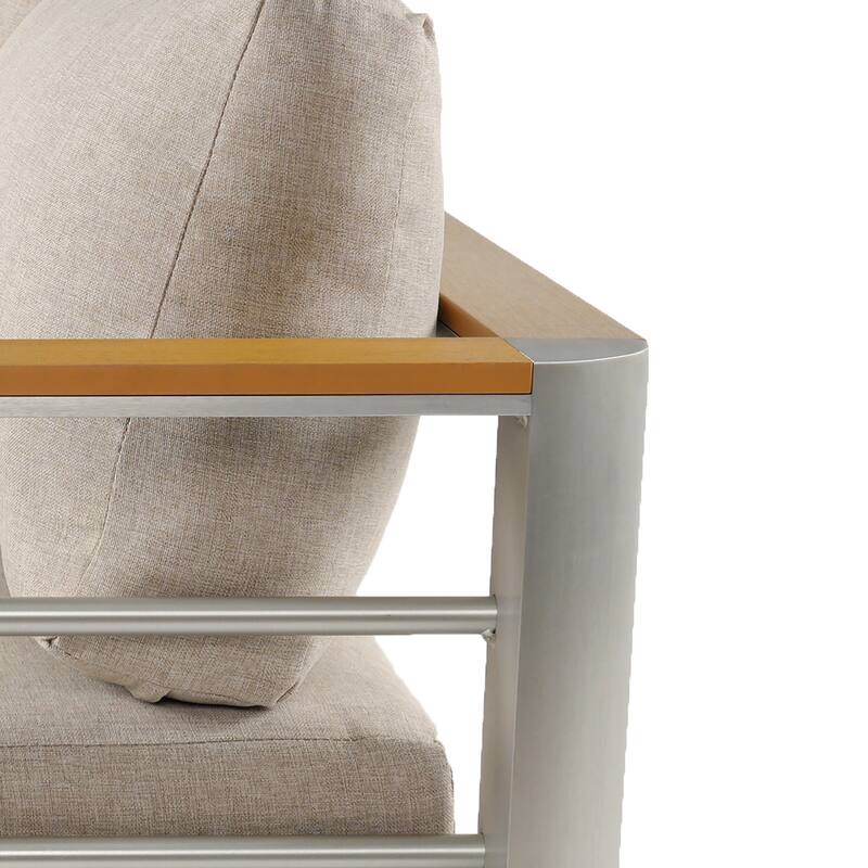 Roomfitters Cora Outdoor Aluminum Club Chairs with Olefin Fabric Cushions, Silver and Beige