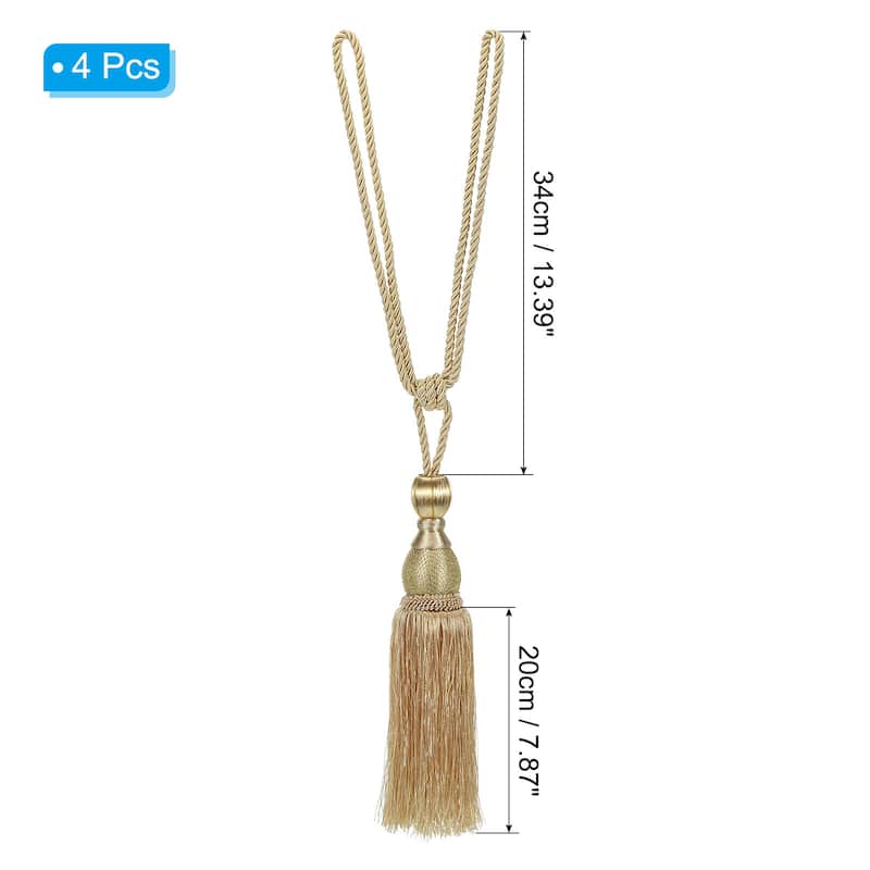 4 Pack Elegant Handmade Curtain Tiebacks Home Office Decorative - 16" - Pale Gold Tone