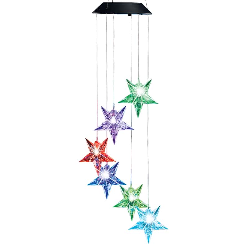 Solar Powered Color-Changing Star Garden Mobile - 5 x 34 x 5