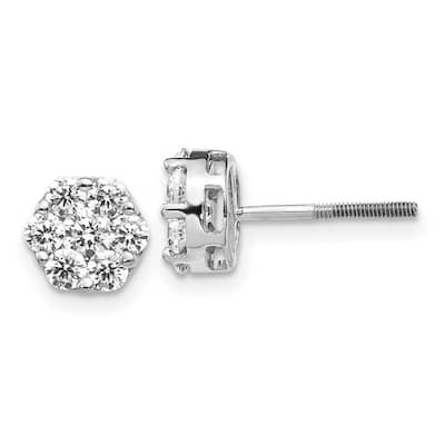 Curata 14k White Gold Diamond Cluster Screw Back Earrings - 8x8mm Wide