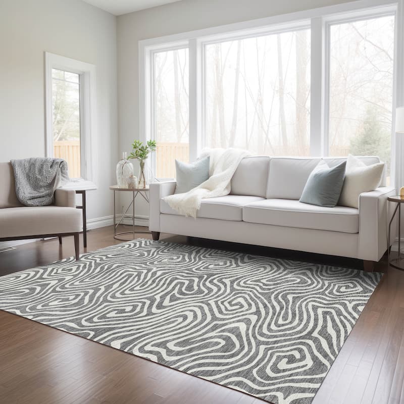 Machine Washable Indoor/ Outdoor Abstract Modern Chantille Rug