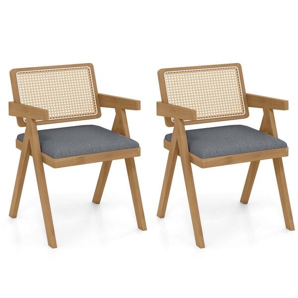 slide 2 of 12, Costway Set of 2/4 Rattan Accent Chairs Fabric Dining Chairs Modern 2 PCS