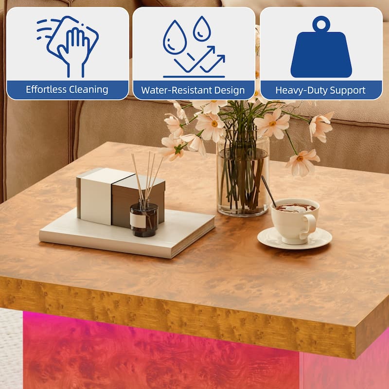 Moasis Modern Square Coffee Table with App-Controlled LED Lights