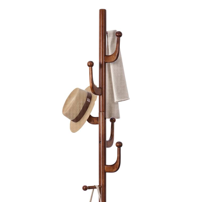 Rubberwood Freestanding Coat Rack Hanger with Hooks - 70.9"H/ 48"H x 15.8"W