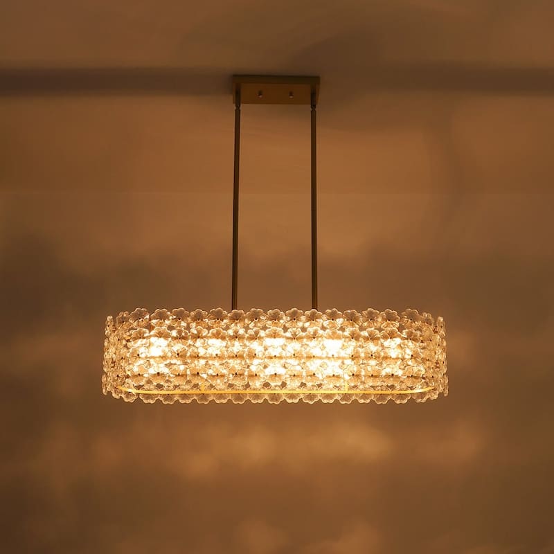 Glam 5-Light Glass Blossom Lantern Linear Island Chandelier 36.2 in