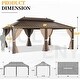 preview thumbnail 76 of 142, Outdoor Hardtop Gazebo Pergola w Galvanized Steel Roof and Aluminum Frame, Prime Curtains and nettings include