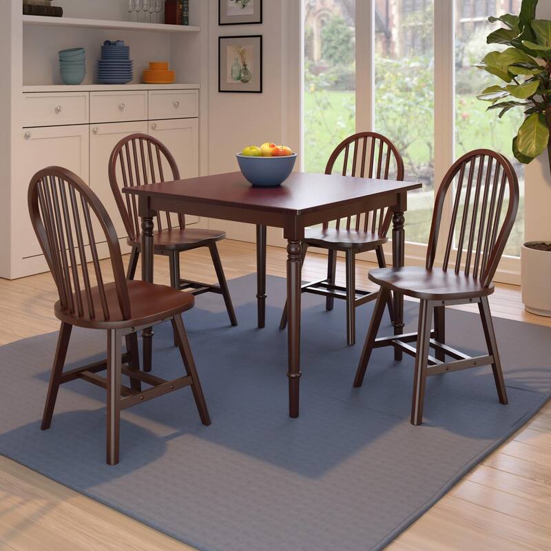 Square Dining Table with Arched Chairs - 36" - Walnut Brown - Set of 5