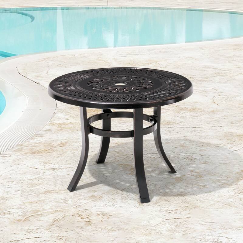 Outdoor Round Cast Aluminum Small Table with Umbrella Hole
