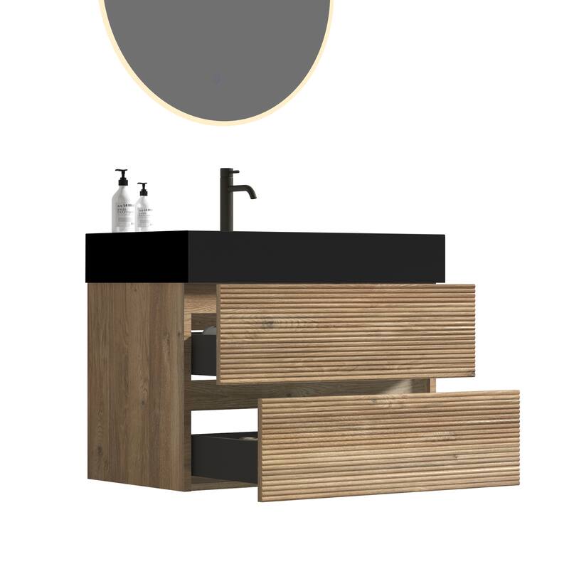 GDFStudio - Grace Wall-Mounted Bathroom Vanity with Engineered Quartz Sink & Soft Close Drawers, without Drainage and Faucet