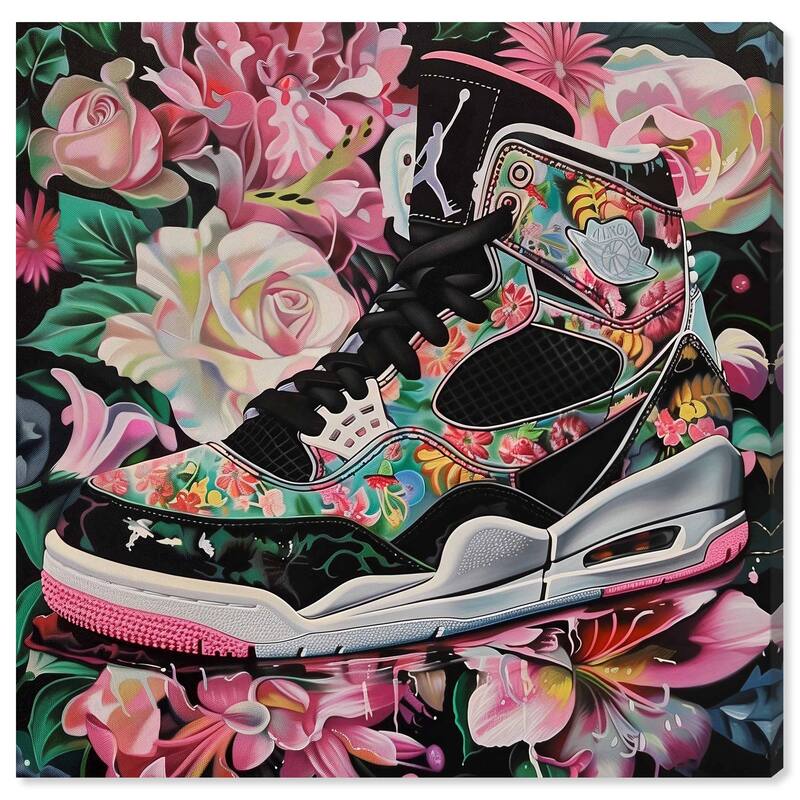 Hidden in Floral Bloom Sneaker Canvas by Art Remedy, Gallery Wrapped - 12" x 12"