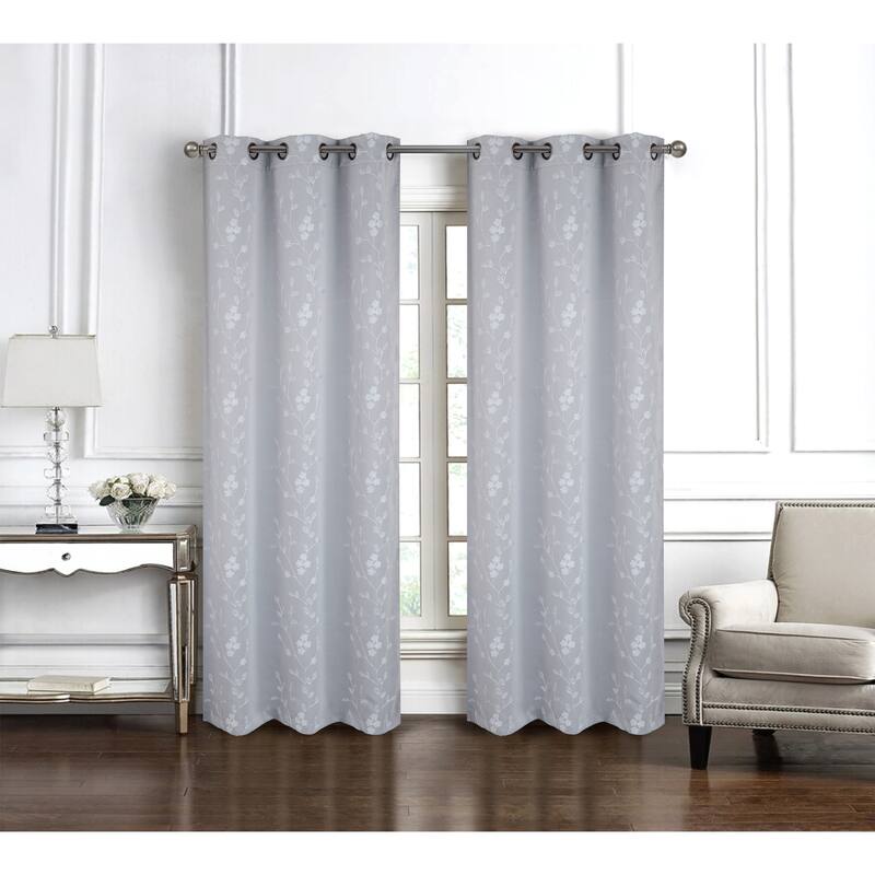 Lilian Embroidered Privacy Window Curtain Panel 84" or 95" - 54" x 84" - Silver