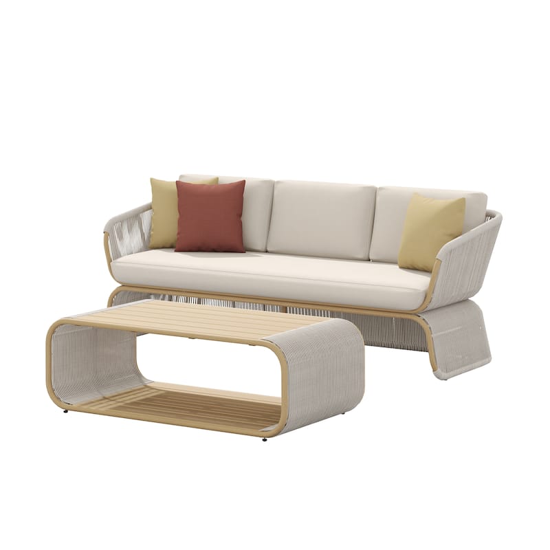Corvus Ida 2-piece Outdoor Wicker Sofa with Coffee Table - Beige