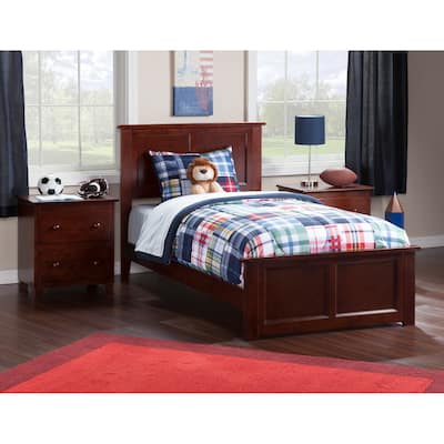 AFI Madison Twin XL Foundation Bed with Matching Footboard & Charging Station in Walnut