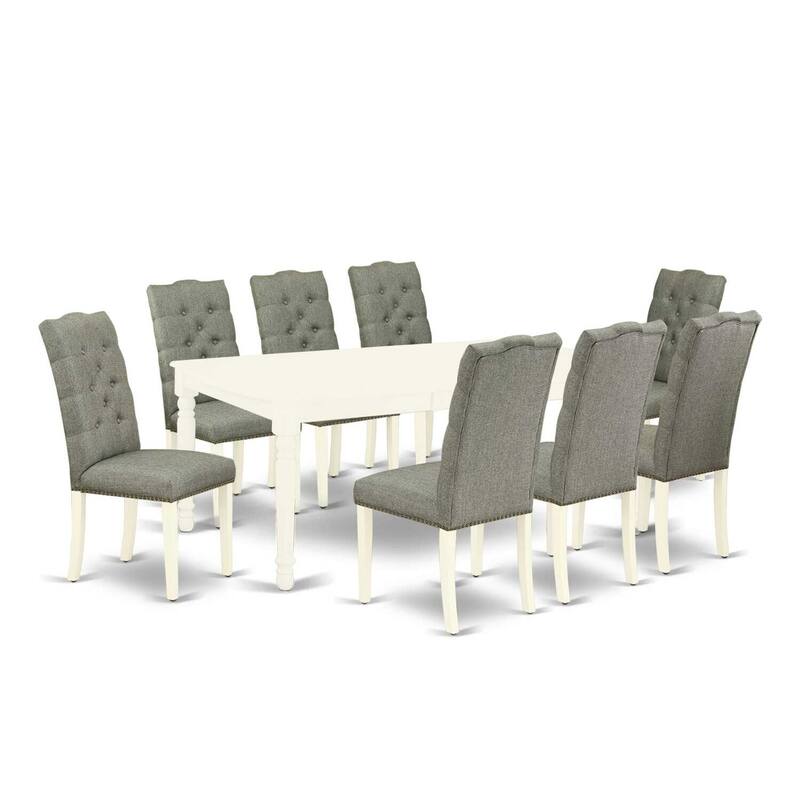 Southwestern Style Dining Set - 9 Piece Table & Chair Set - Linen White & Smoke Finish - Hardwood Frame - 78