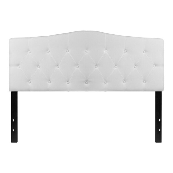 Offex Button Tufted Upholstered Queen Size Panel Headboard in White Fabric