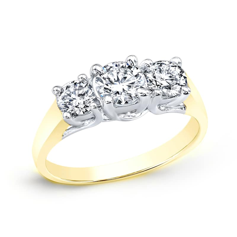 Auriya 14k Gold 1ctw Round 3-Stone Diamond Engagement Ring (J-K, I2-I3) - Two-Tone - 4