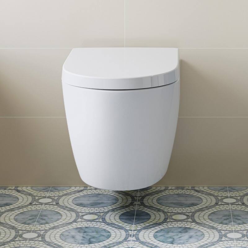 HOROW WaterSence Elongated Compact Wall Hung Toilet Bowl Only in White, Soft Close Seat Included - N/A