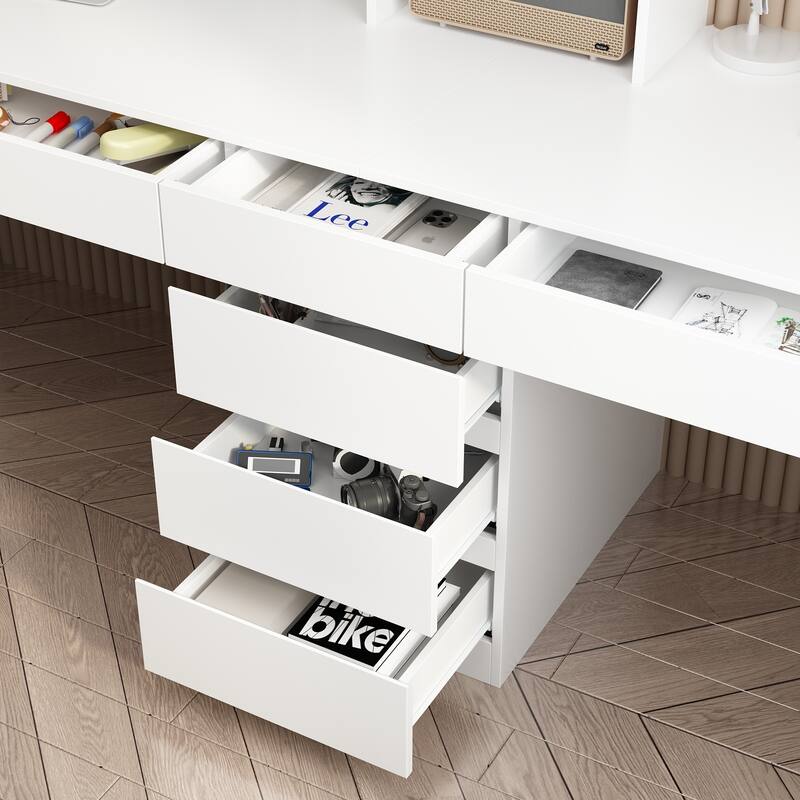 2-Seater Gaming and Work Desk with Shelving Functional Home Furniture