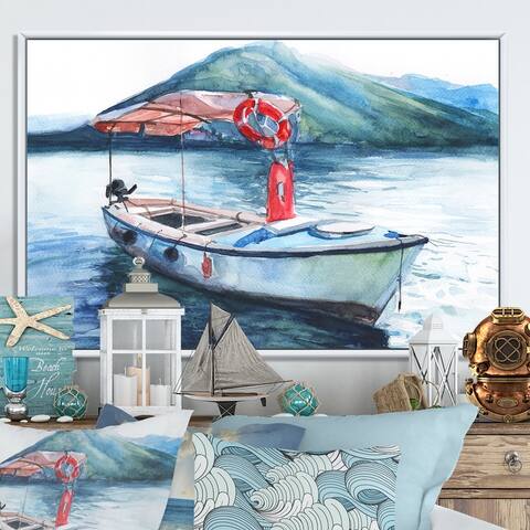 Designart "Fishing Boat In Ocean Scenery" Nautical & Coastal Framed Canvas artwork