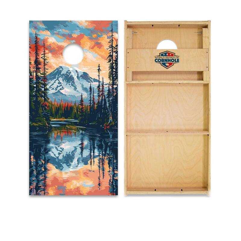 Mt. Rainier National Park Regulation 2x4 Cornhole Board Set - Premium - Include LED Lights