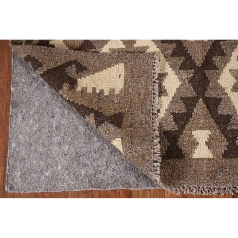 Brown Kilim Accent Rug Flatweave Geometric Wool Carpet - 3'5"x 4'5"